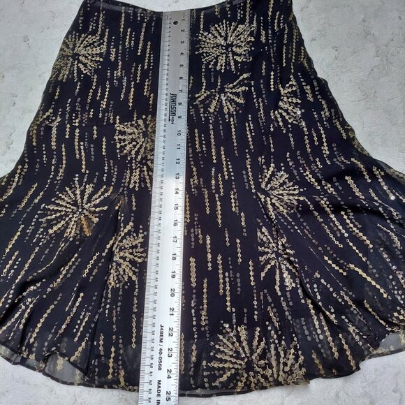 Alfani Petite Women 10P Silk Black Gold Sequin Blouse & Flared Skirt Set 2-Piece - Picture 8 of 12